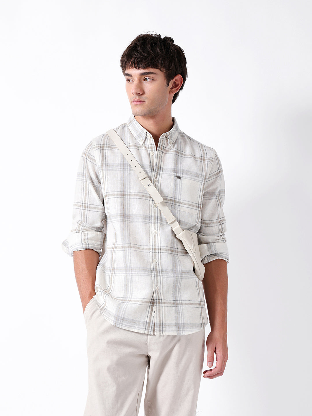 cream checked woven slim fit casual shirt cream checked woven slim fit casual shirt