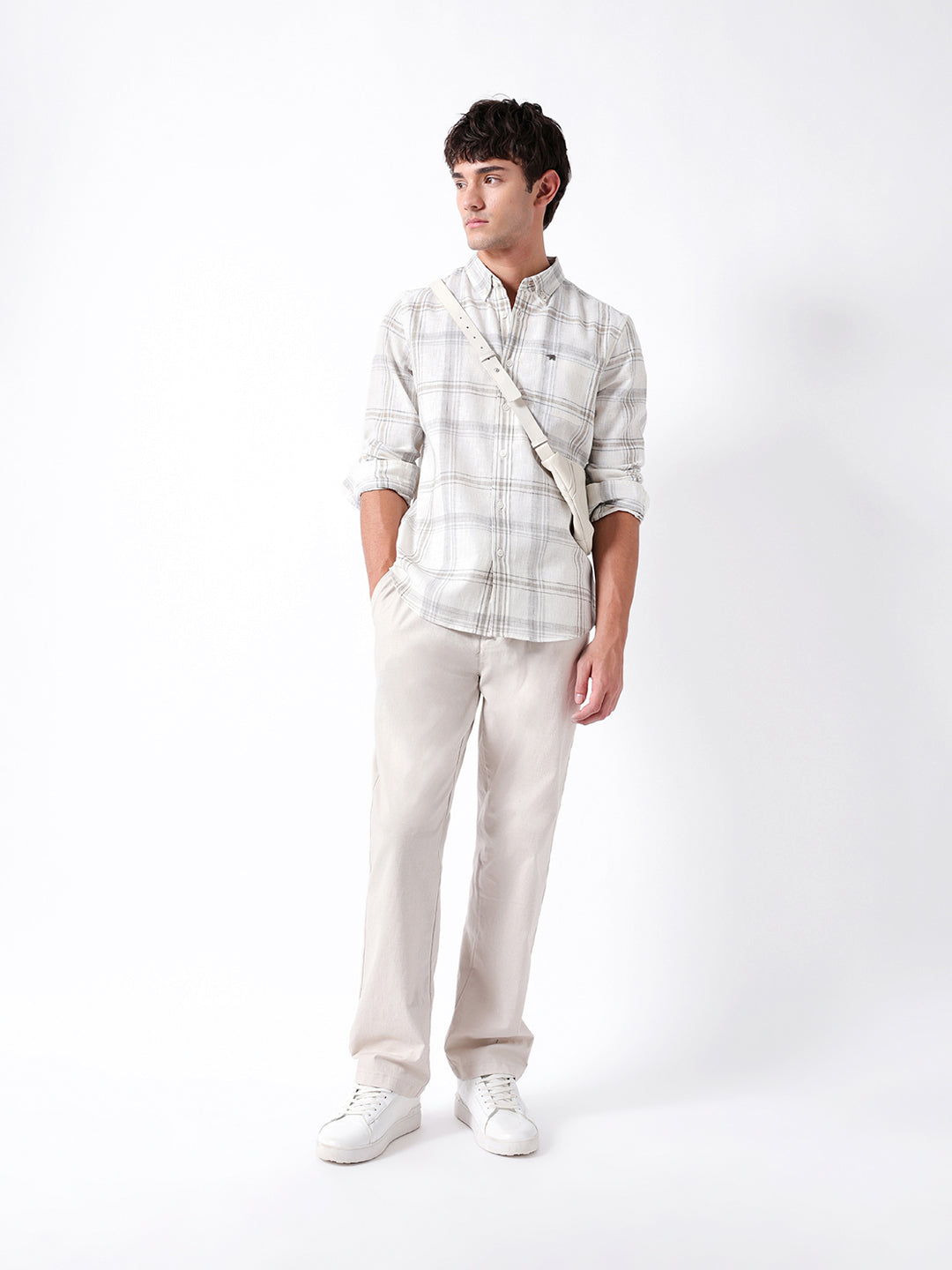 cream checked woven slim fit casual shirt cream checked woven slim fit casual shirt