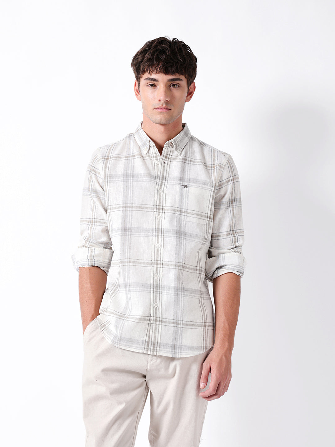 cream checked woven slim fit casual shirt cream checked woven slim fit casual shirt