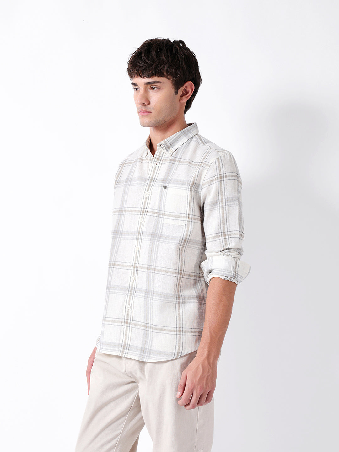 cream checked woven slim fit casual shirt cream checked woven slim fit casual shirt