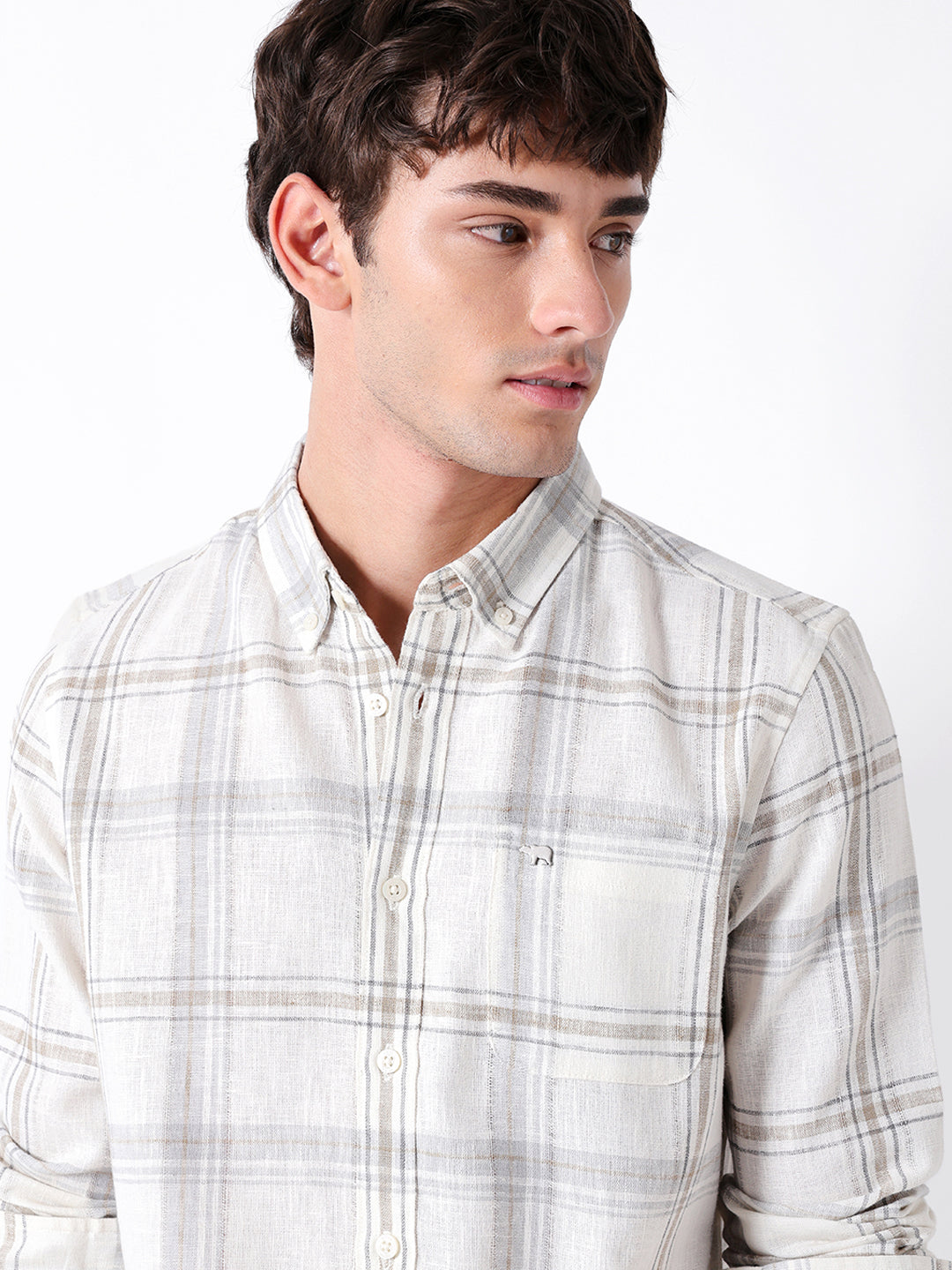 cream checked woven slim fit casual shirt cream checked woven slim fit casual shirt