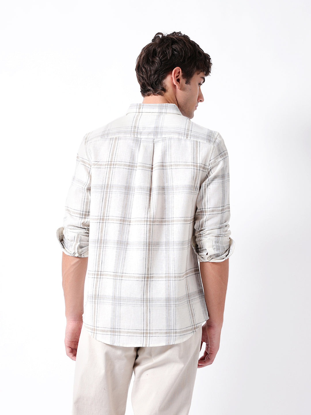 cream checked woven slim fit casual shirt cream checked woven slim fit casual shirt