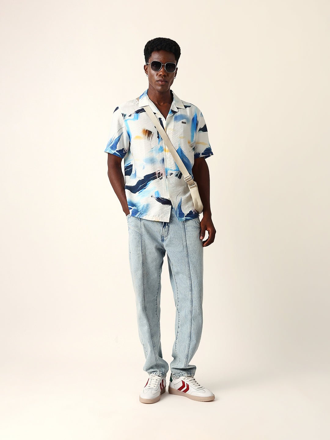 white & blue abstract watercolor printed relaxed fit short sleeve shirt white & blue abstract watercolor printed relaxed fit short sleeve shirt