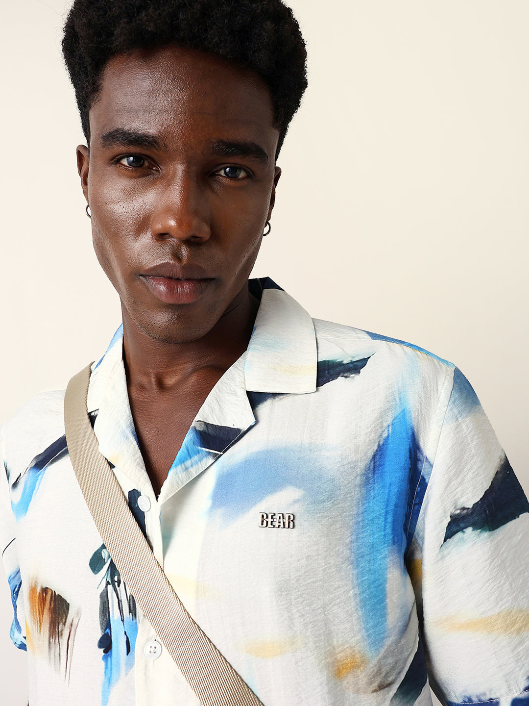 white & blue abstract watercolor printed relaxed fit short sleeve shirt white & blue abstract watercolor printed relaxed fit short sleeve shirt