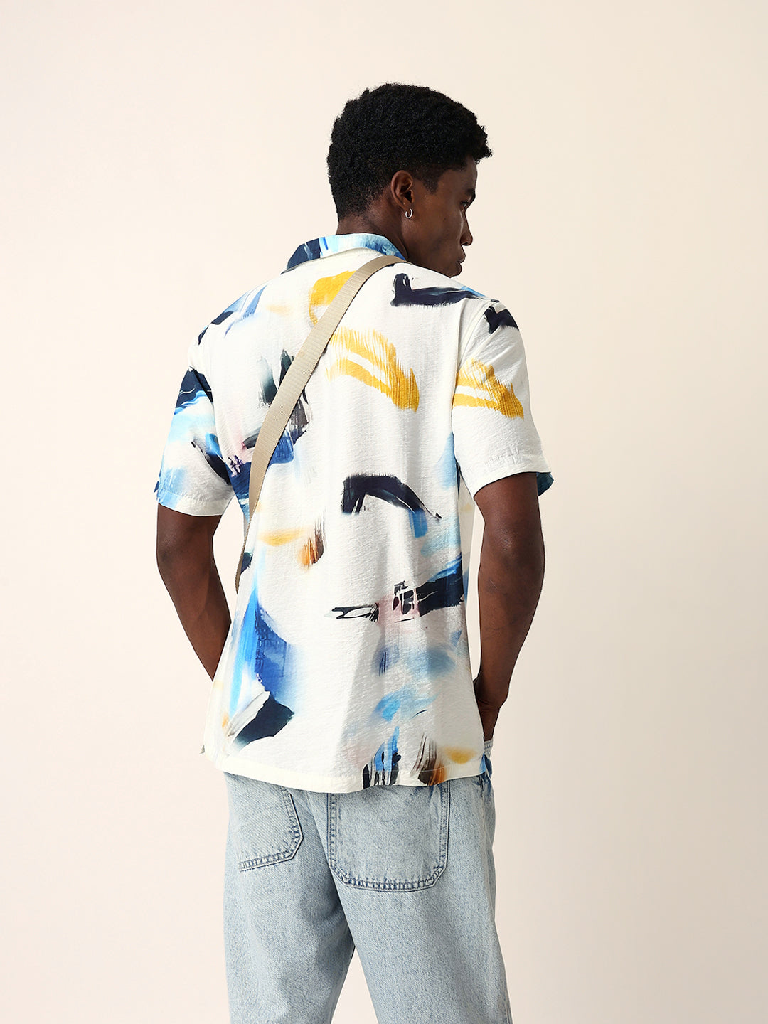 white & blue abstract watercolor printed relaxed fit short sleeve shirt white & blue abstract watercolor printed relaxed fit short sleeve shirt