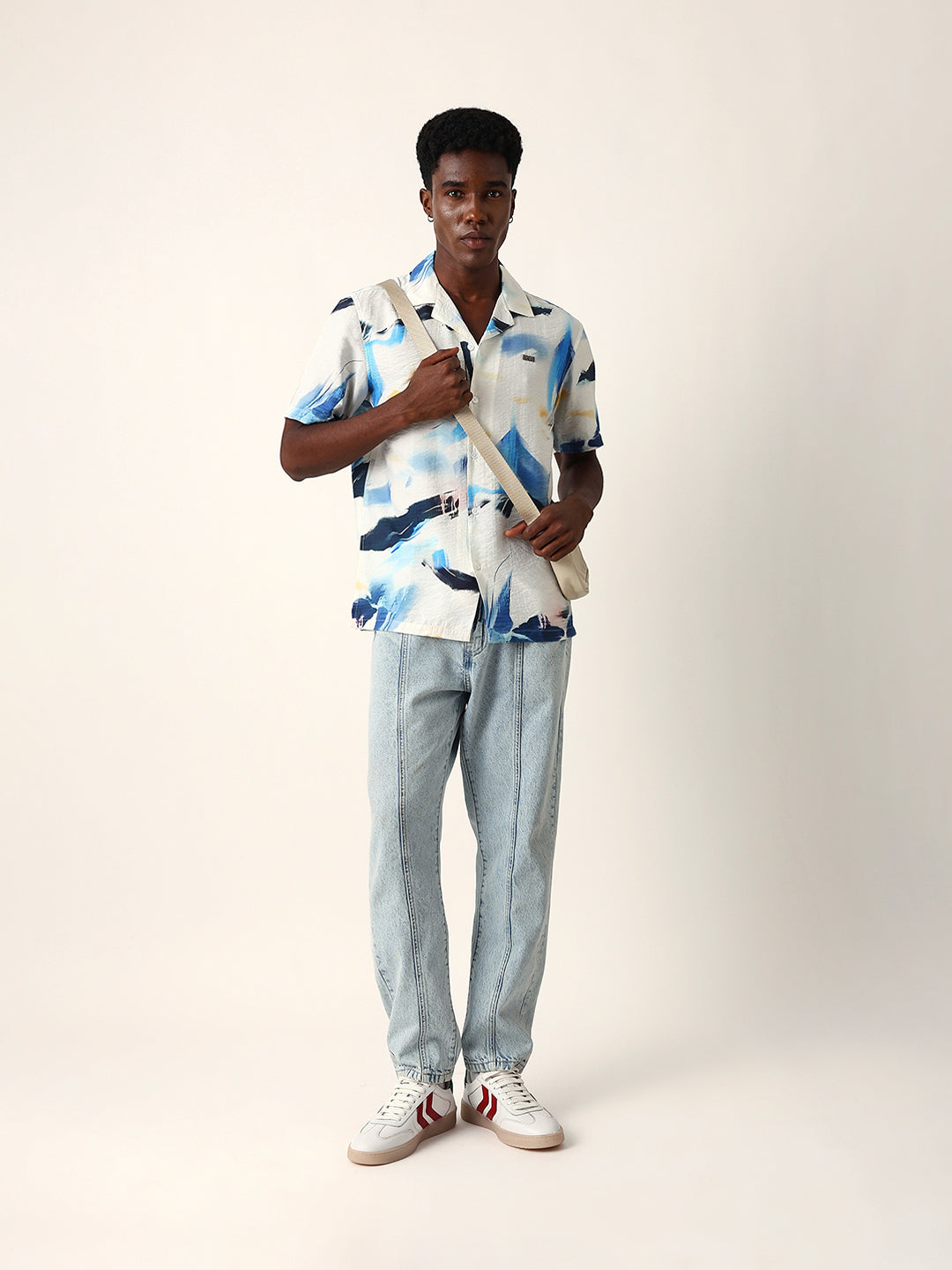 white & blue abstract watercolor printed relaxed fit short sleeve shirt white & blue abstract watercolor printed relaxed fit short sleeve shirt