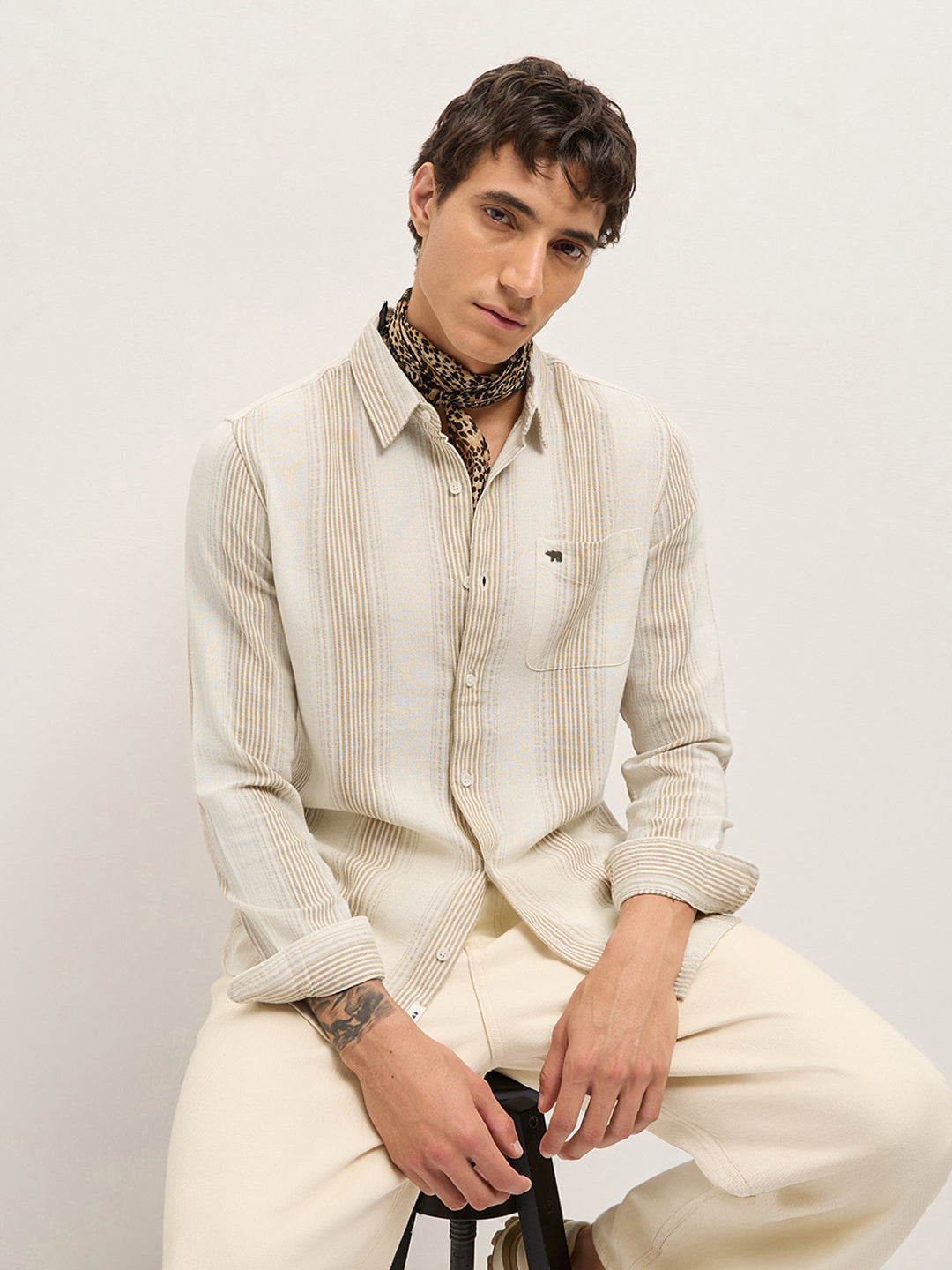 cream woven vertical stripes slim fit casual shirt cream woven vertical stripes slim fit casual shirt