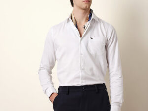 white textured woven tailored fit formal shirt with french cuffs