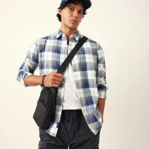 multicolor woven check slim fit casual shirt