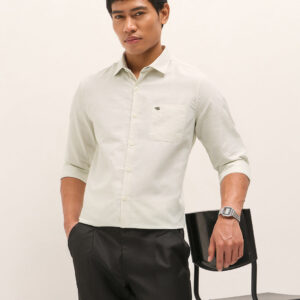 light green woven cotton blend tailored fit formal shirt