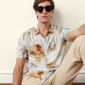 multicolor watercolor botanical print regular fit casual shirt