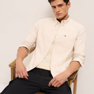 beige solid slim fit cotton casual shirt