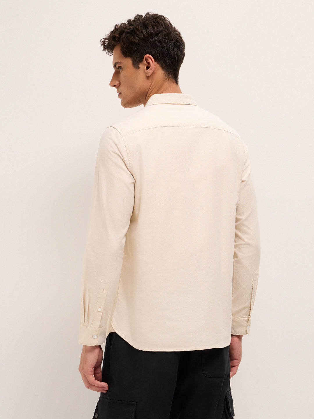 beige solid slim fit cotton casual shirt beige solid slim fit cotton casual shirt