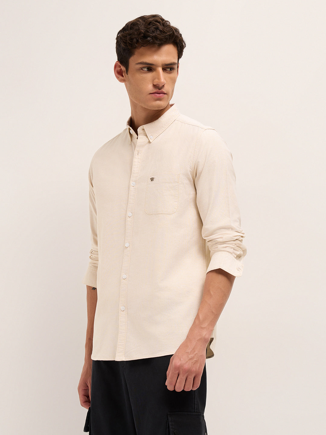beige solid slim fit cotton casual shirt beige solid slim fit cotton casual shirt