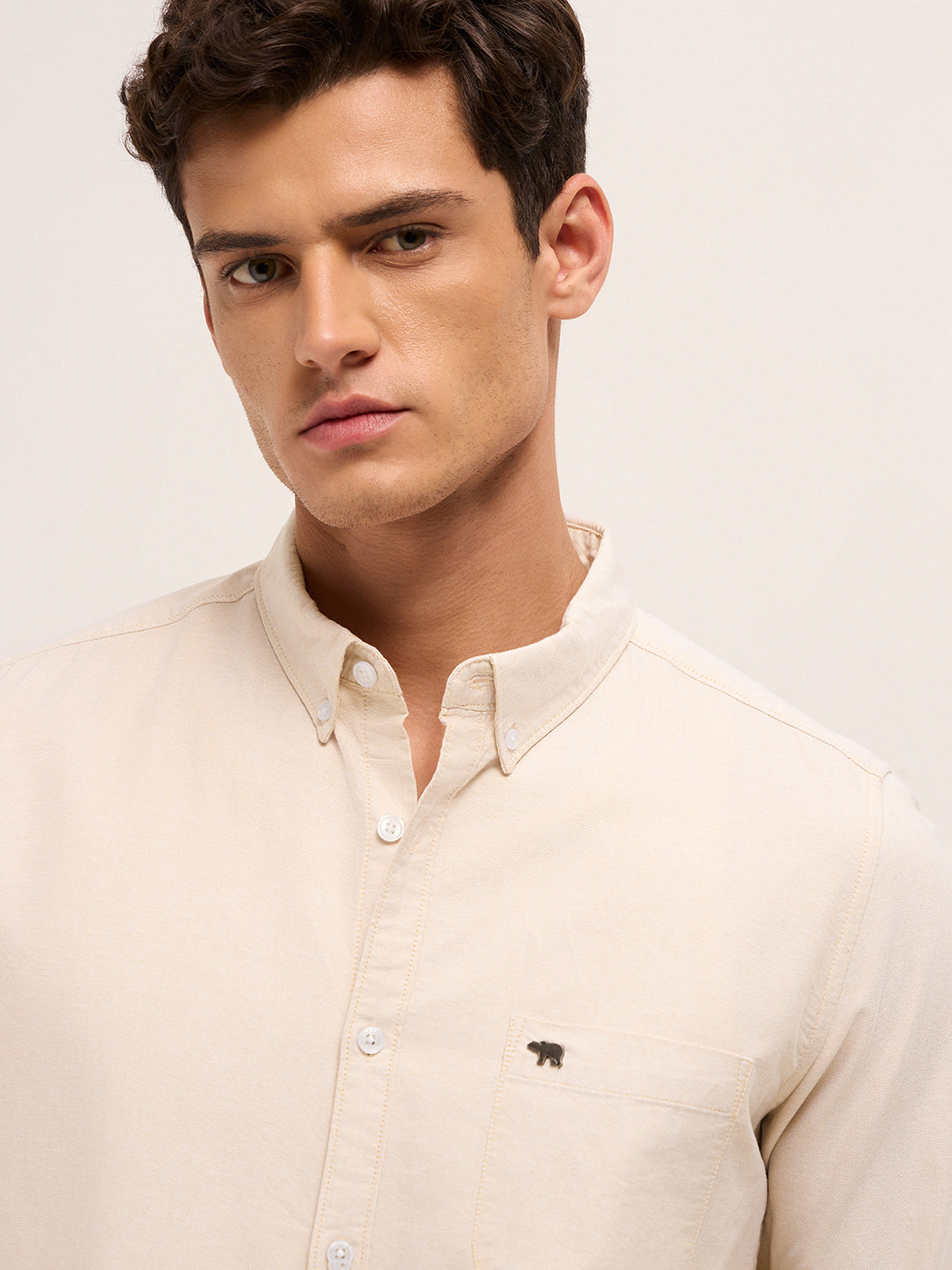 beige solid slim fit cotton casual shirt beige solid slim fit cotton casual shirt