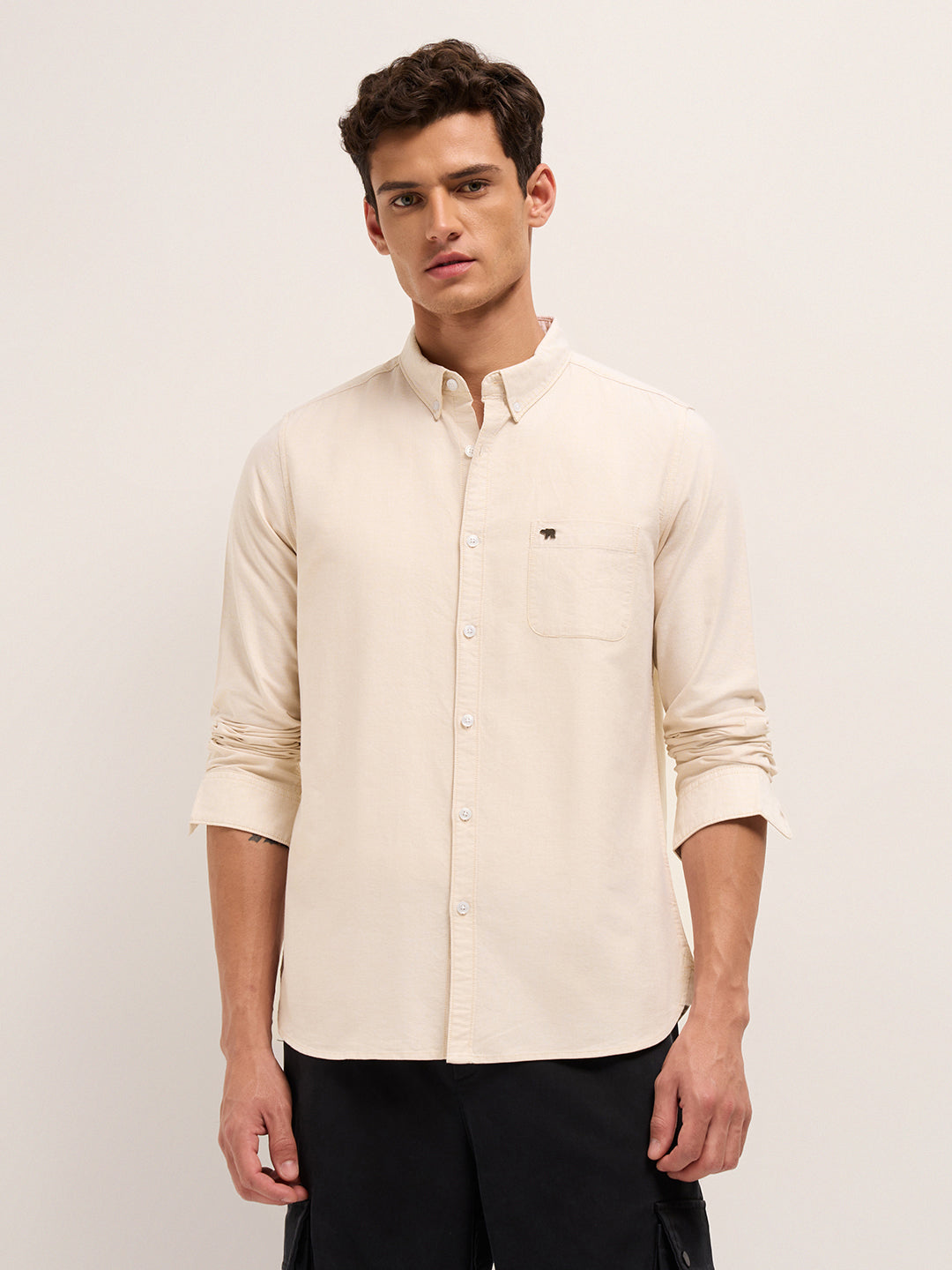beige solid slim fit cotton casual shirt beige solid slim fit cotton casual shirt