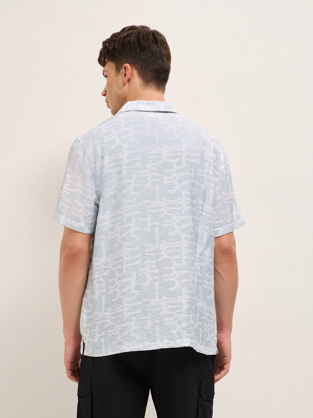 grey abstract brush stroke print relaxed fit cuban collar shirt grey abstract brush stroke print relaxed fit cuban collar shirt