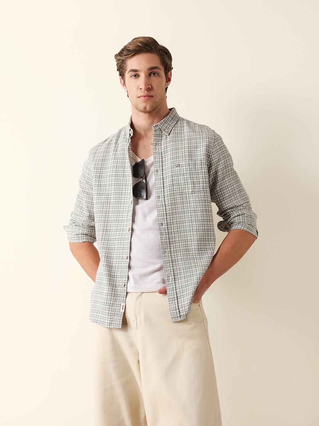 green woven micro check slim fit casual shirt green woven micro check slim fit casual shirt