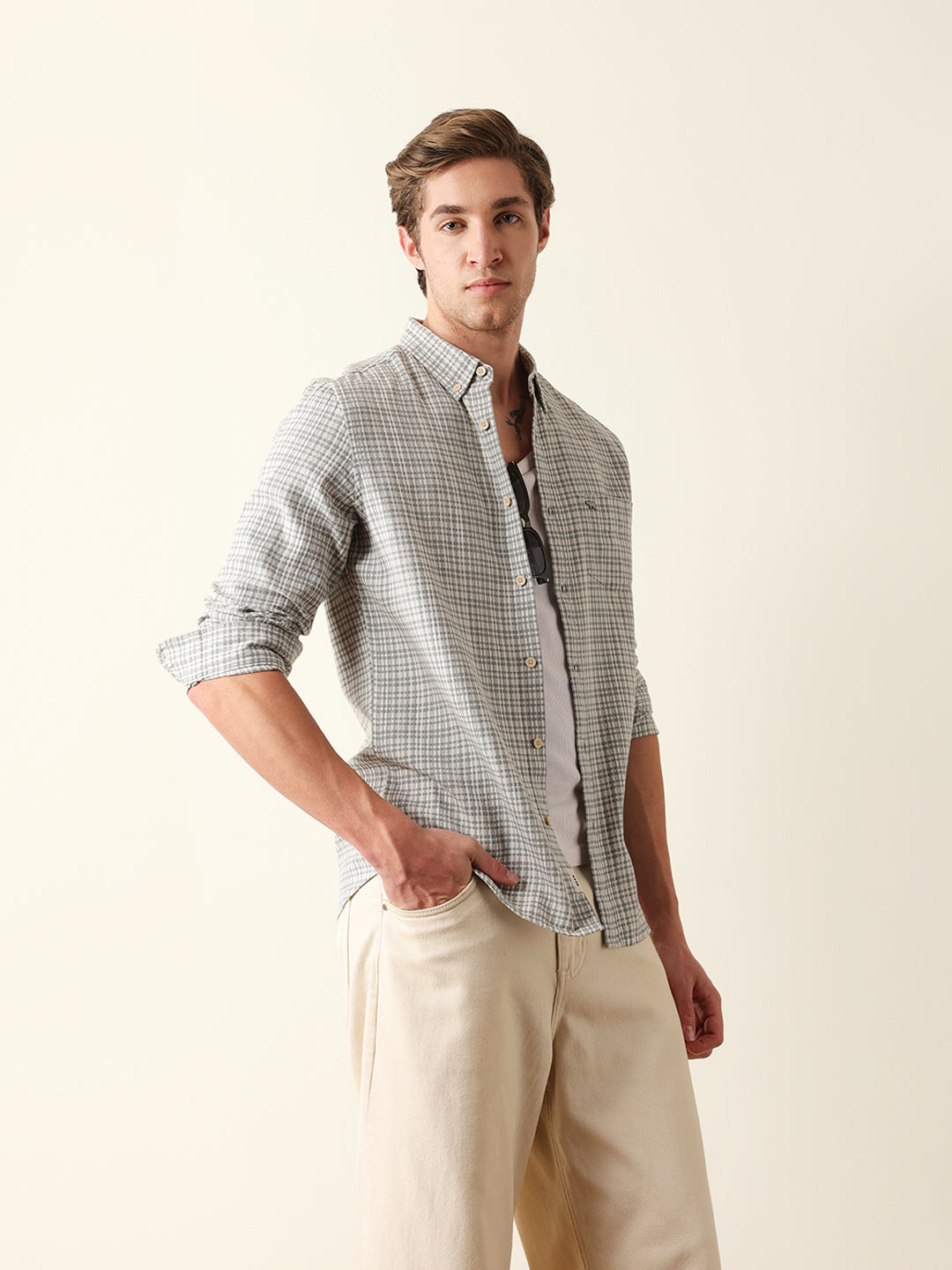 green woven micro check slim fit casual shirt green woven micro check slim fit casual shirt
