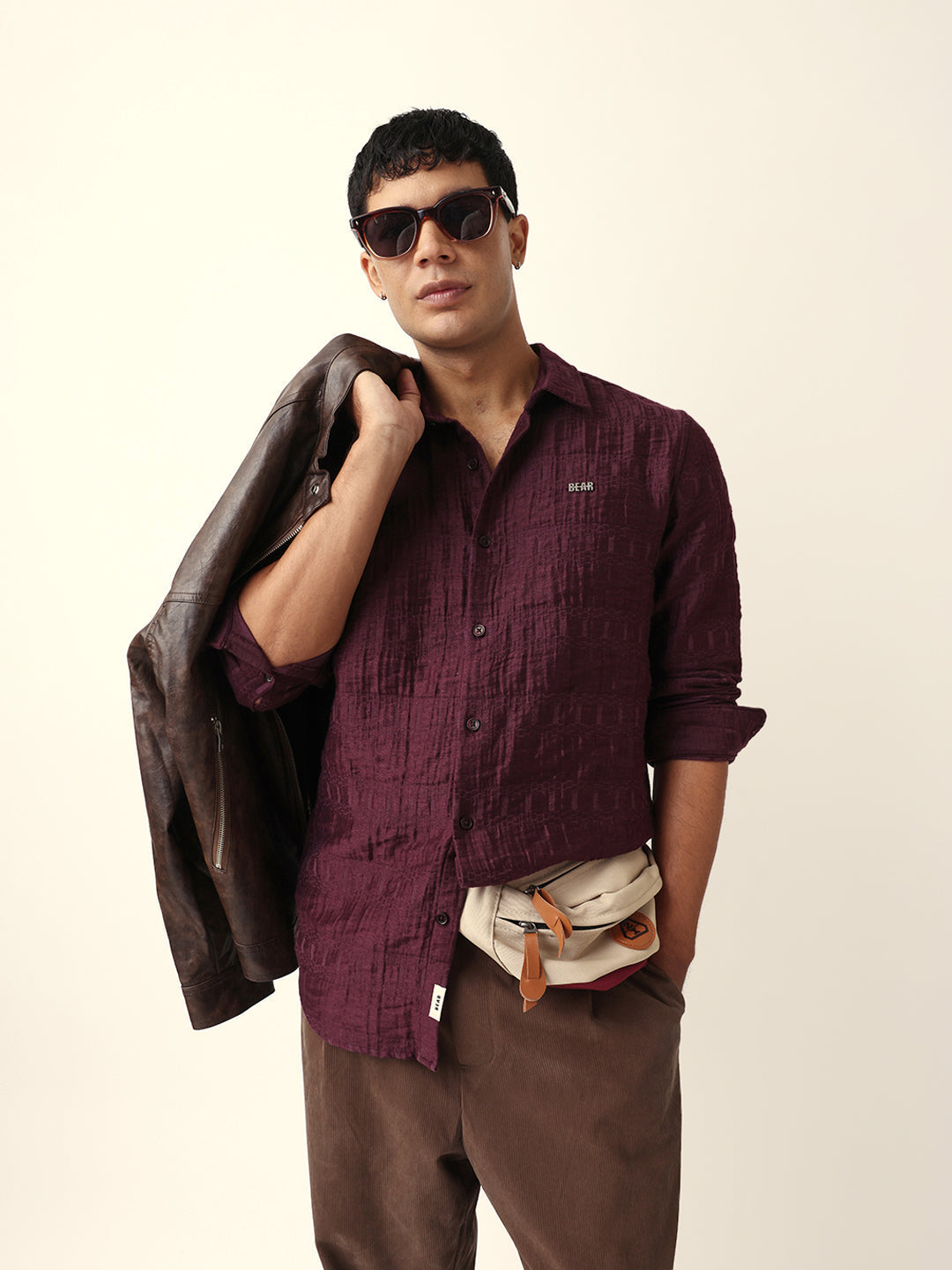 maroon textured woven self design slim fit casual shirt maroon textured woven self design slim fit casual shirt