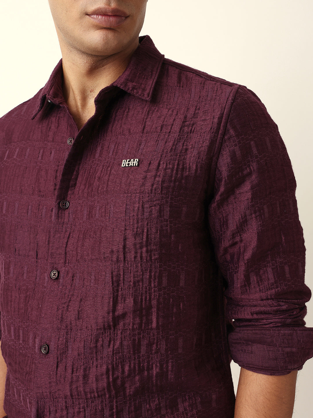 maroon textured woven self design slim fit casual shirt maroon textured woven self design slim fit casual shirt