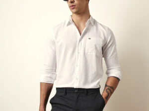 white slim fit woven textured solid casual shirt