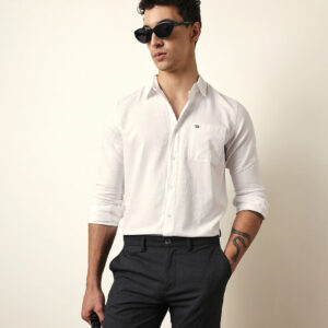 white slim fit woven textured solid casual shirt