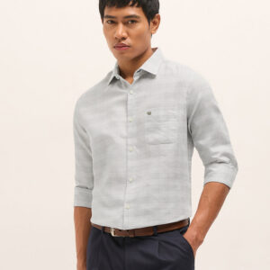 grey woven checked design tailored fit formal shirt