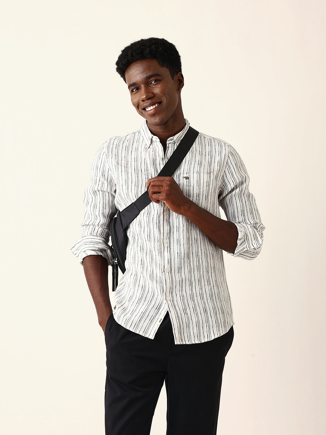 white slim fit casual shirt with woven vertical textured stripes white slim fit casual shirt with woven vertical textured stripes