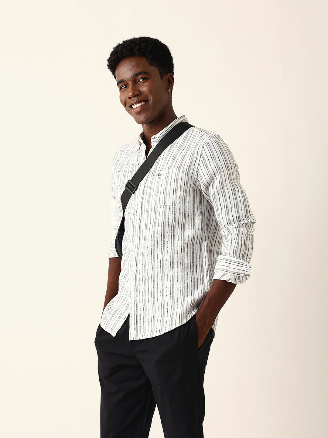 white slim fit casual shirt with woven vertical textured stripes white slim fit casual shirt with woven vertical textured stripes