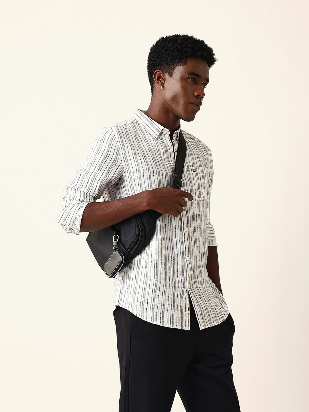 white slim fit casual shirt with woven vertical textured stripes white slim fit casual shirt with woven vertical textured stripes