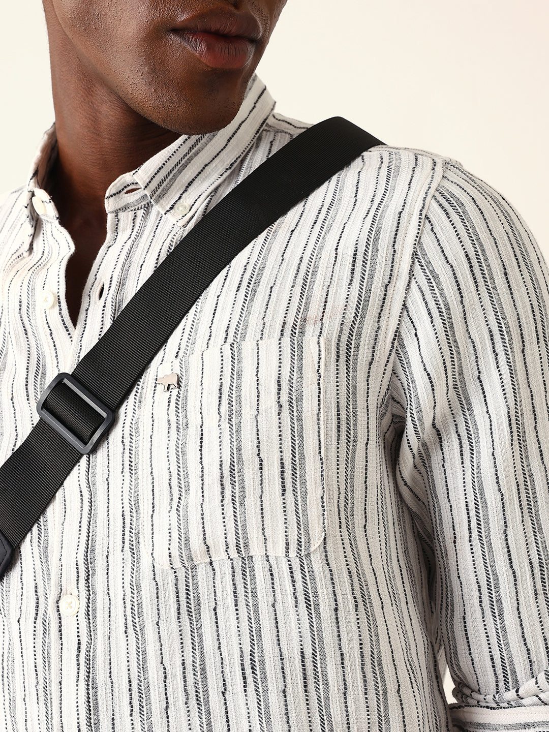 white slim fit casual shirt with woven vertical textured stripes white slim fit casual shirt with woven vertical textured stripes