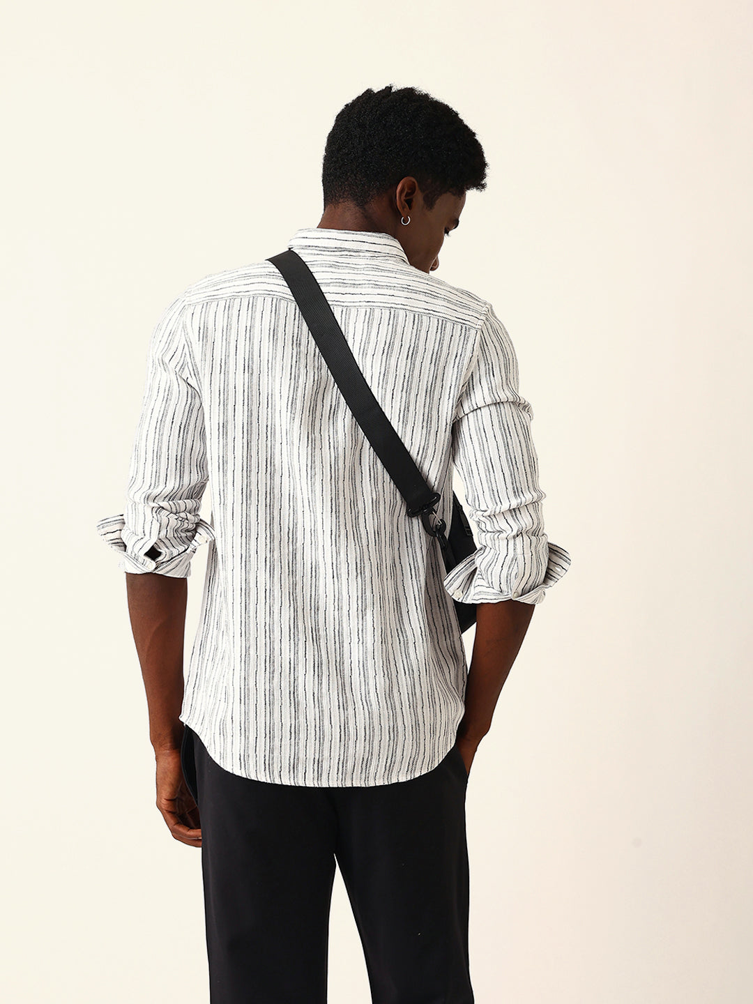 white slim fit casual shirt with woven vertical textured stripes white slim fit casual shirt with woven vertical textured stripes