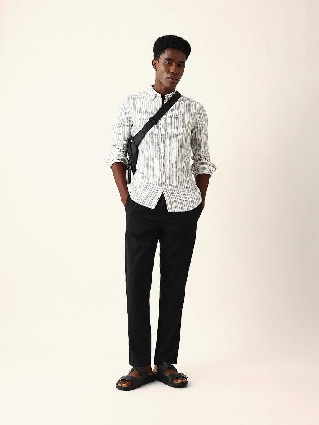 white slim fit casual shirt with woven vertical textured stripes white slim fit casual shirt with woven vertical textured stripes
