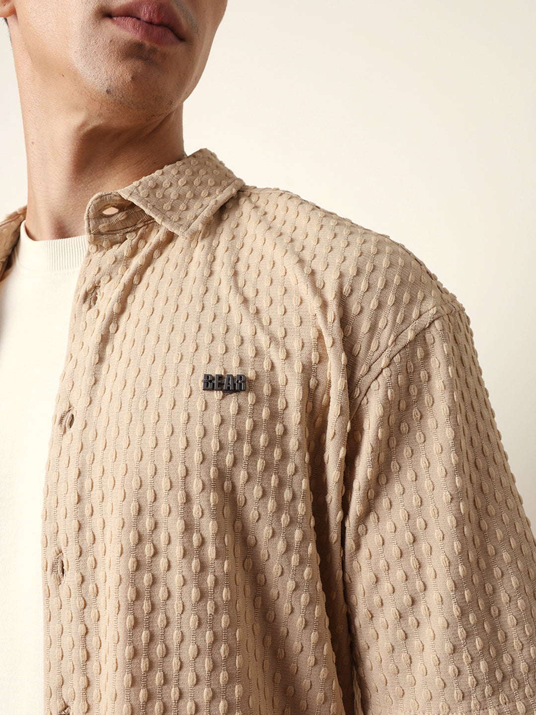 cream textured woven oversized fit half sleeve casual shirt cream textured woven oversized fit half sleeve casual shirt
