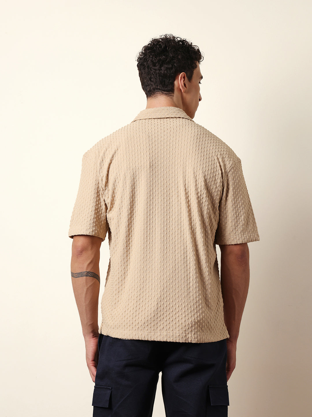 cream textured woven oversized fit half sleeve casual shirt cream textured woven oversized fit half sleeve casual shirt