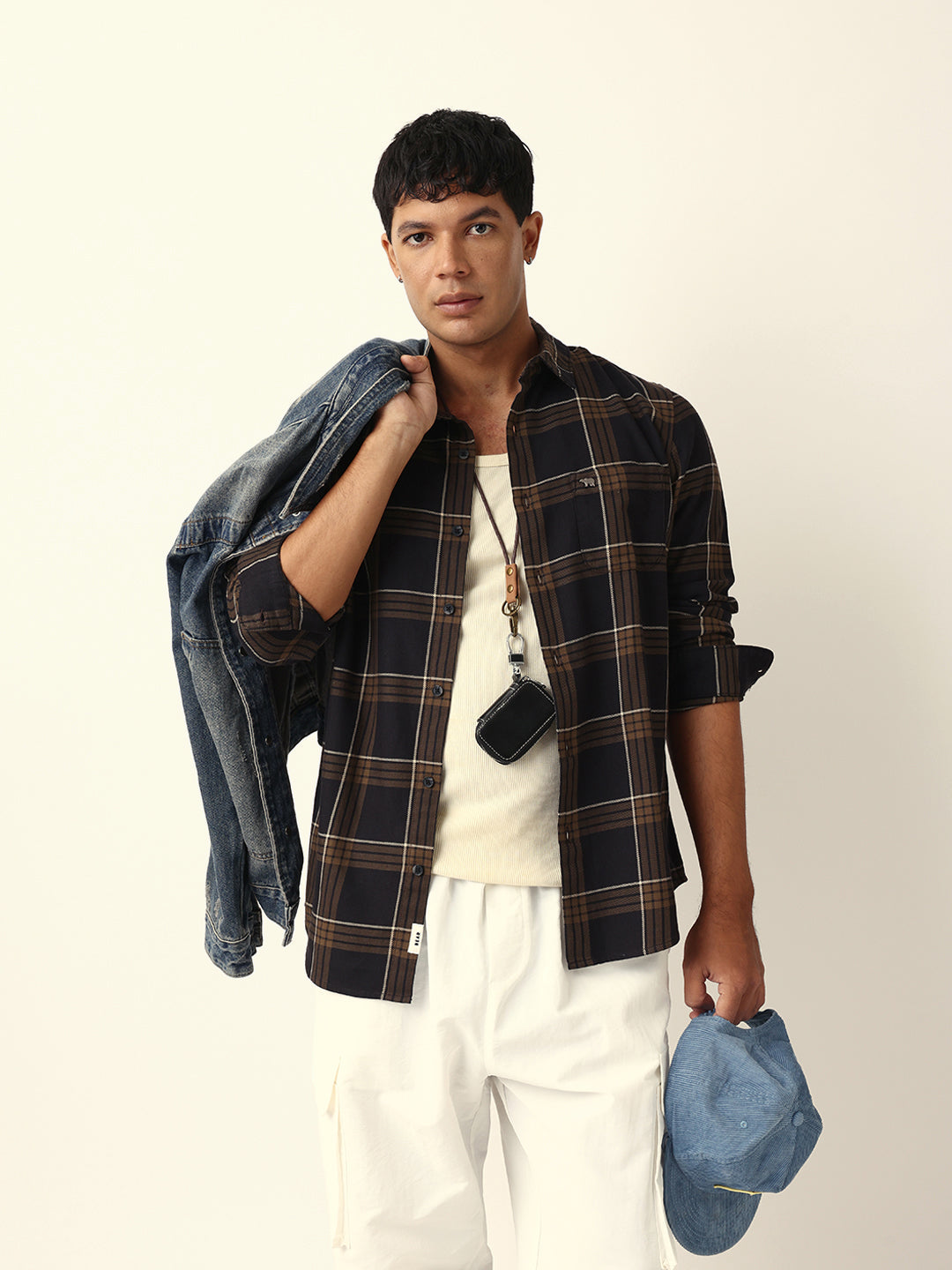 brown woven tartan checked slim fit casual shirt brown woven tartan checked slim fit casual shirt