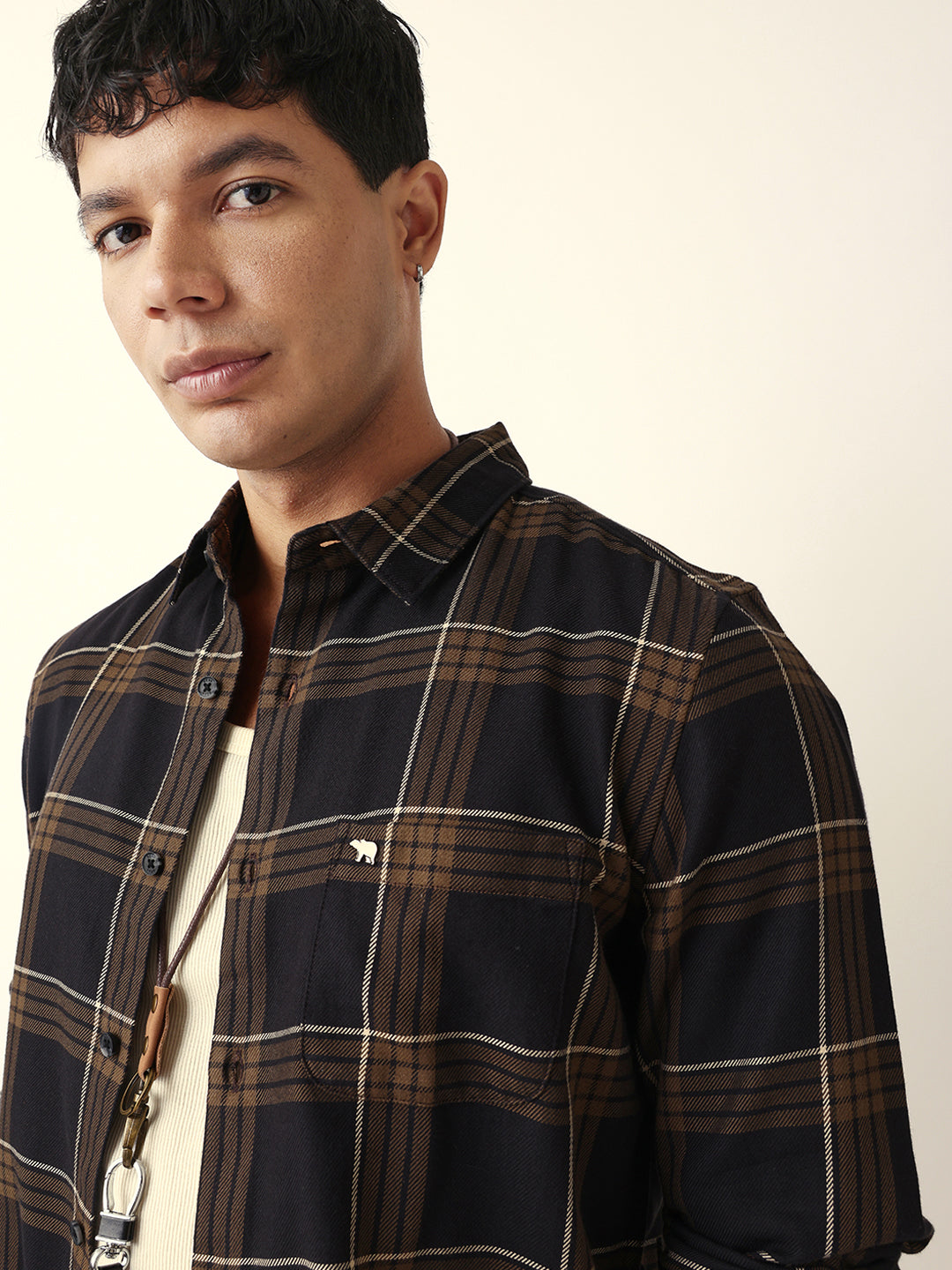 brown woven tartan checked slim fit casual shirt brown woven tartan checked slim fit casual shirt