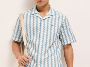 blue geometrical woven self design relaxed fit casual shirt