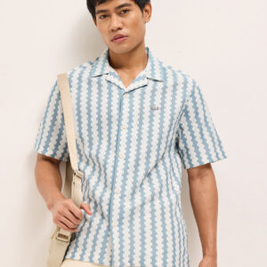 blue geometrical woven self design relaxed fit casual shirt