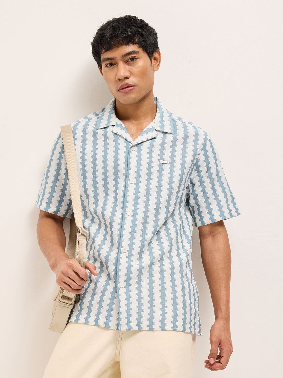blue geometrical woven self design relaxed fit casual shirt blue geometrical woven self design relaxed fit casual shirt