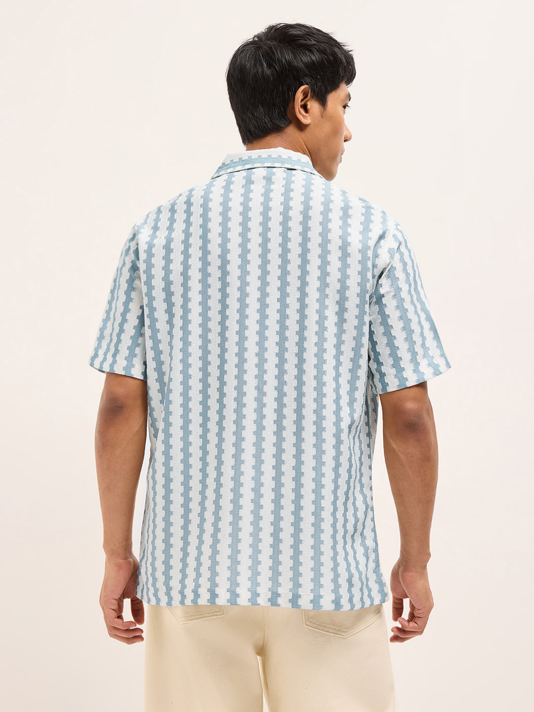 blue geometrical woven self design relaxed fit casual shirt blue geometrical woven self design relaxed fit casual shirt
