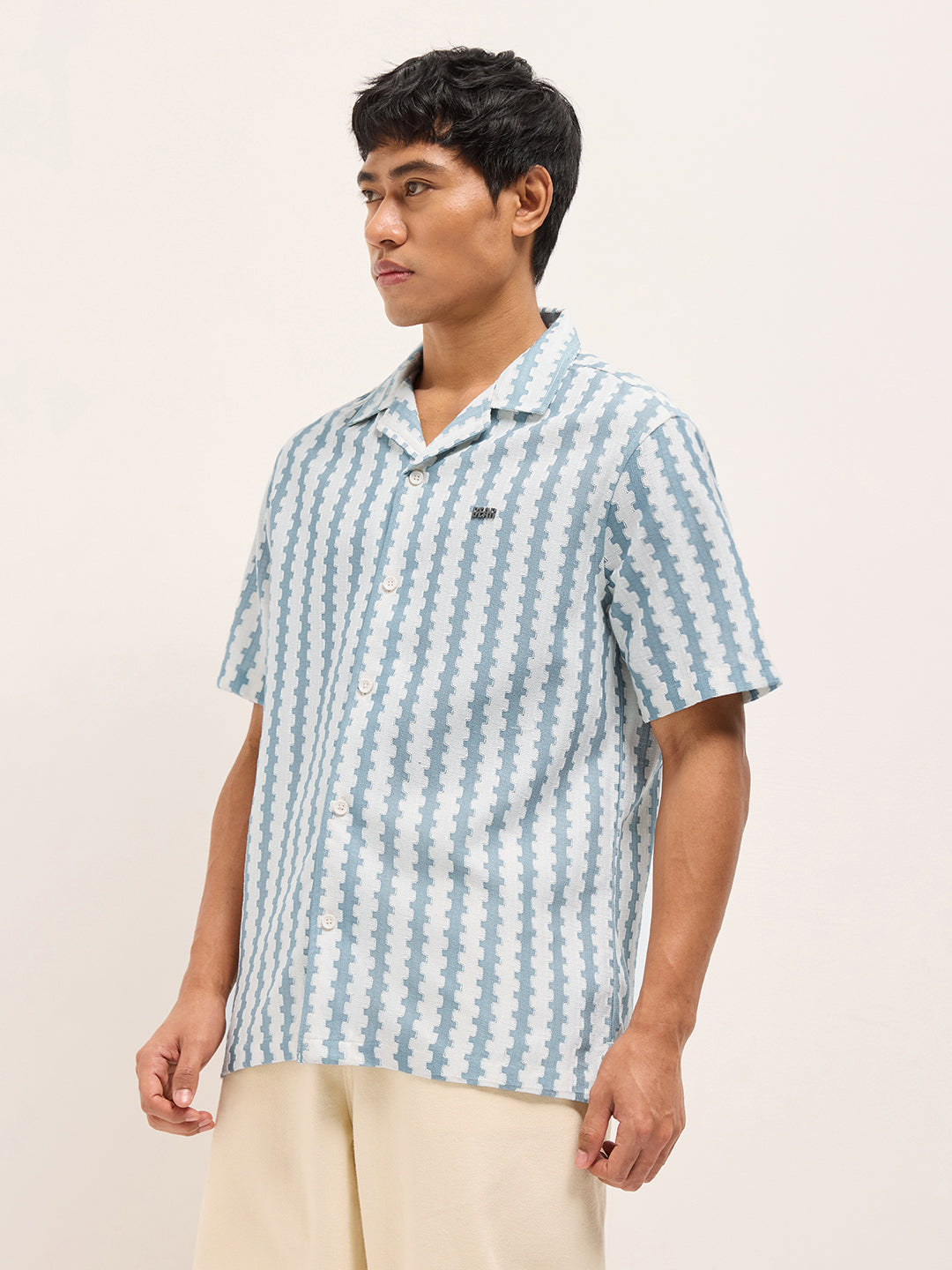blue geometrical woven self design relaxed fit casual shirt blue geometrical woven self design relaxed fit casual shirt