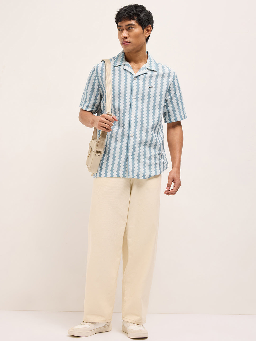 blue geometrical woven self design relaxed fit casual shirt blue geometrical woven self design relaxed fit casual shirt