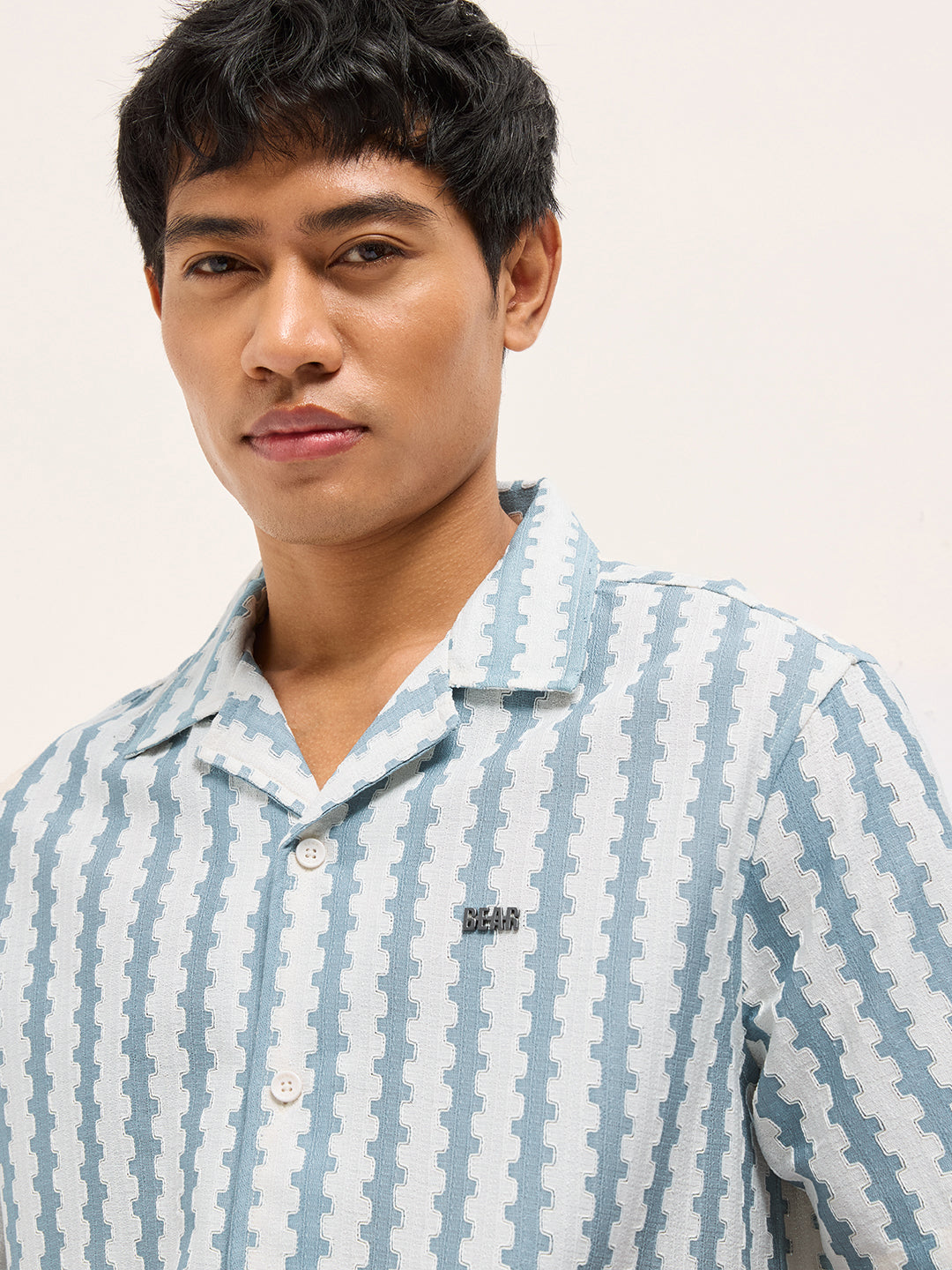blue geometrical woven self design relaxed fit casual shirt blue geometrical woven self design relaxed fit casual shirt