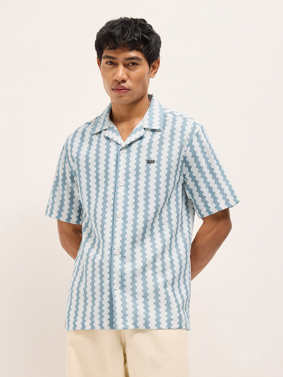 blue geometrical woven self design relaxed fit casual shirt blue geometrical woven self design relaxed fit casual shirt