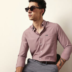pink solid slim fit casual shirt with a classic semi formal look