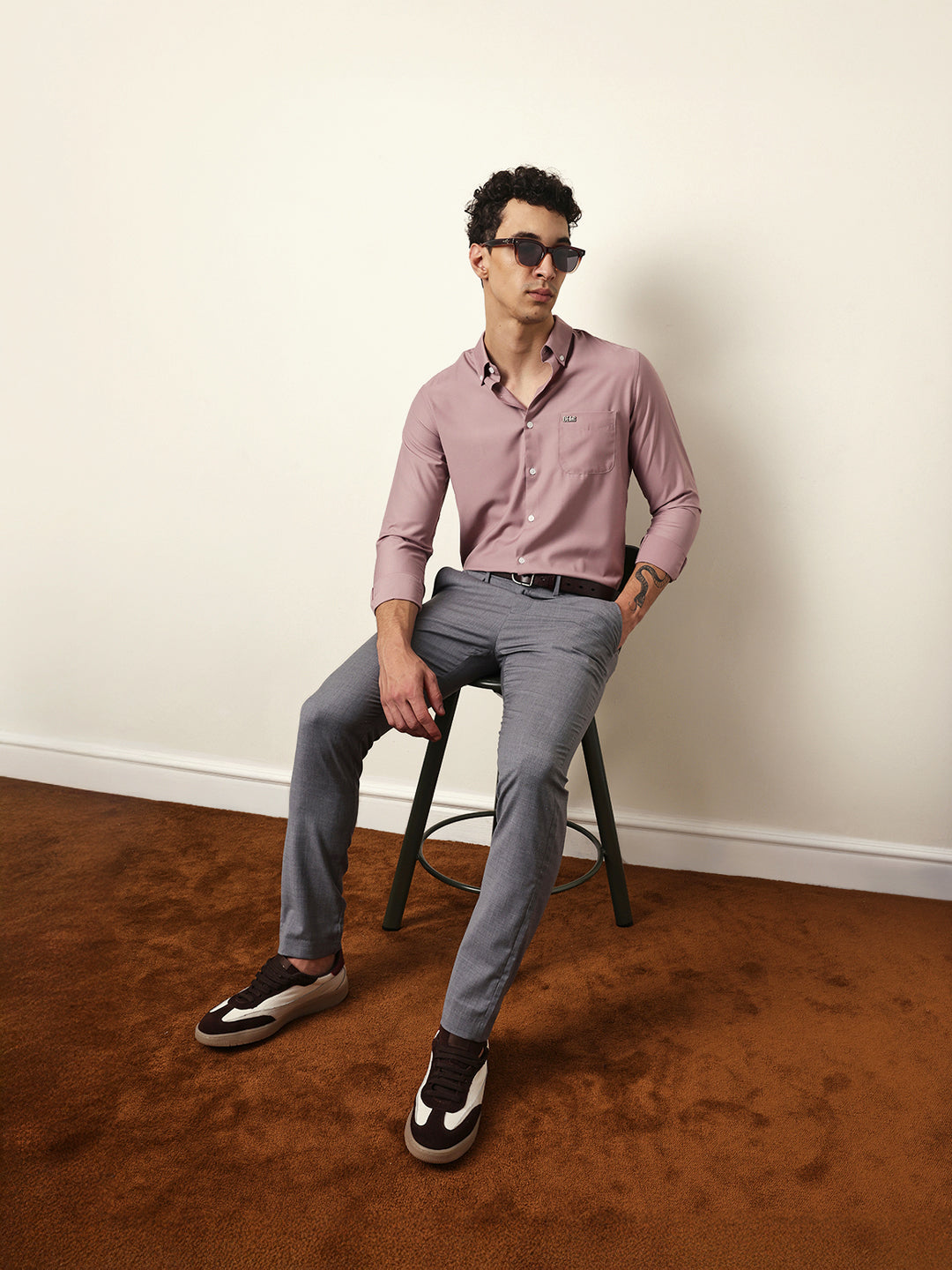 pink solid slim fit casual shirt with a classic semi formal look pink solid slim fit casual shirt with a classic semi formal look
