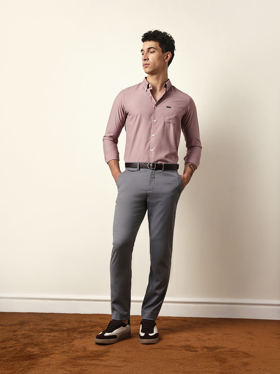 pink solid slim fit casual shirt with a classic semi formal look pink solid slim fit casual shirt with a classic semi formal look