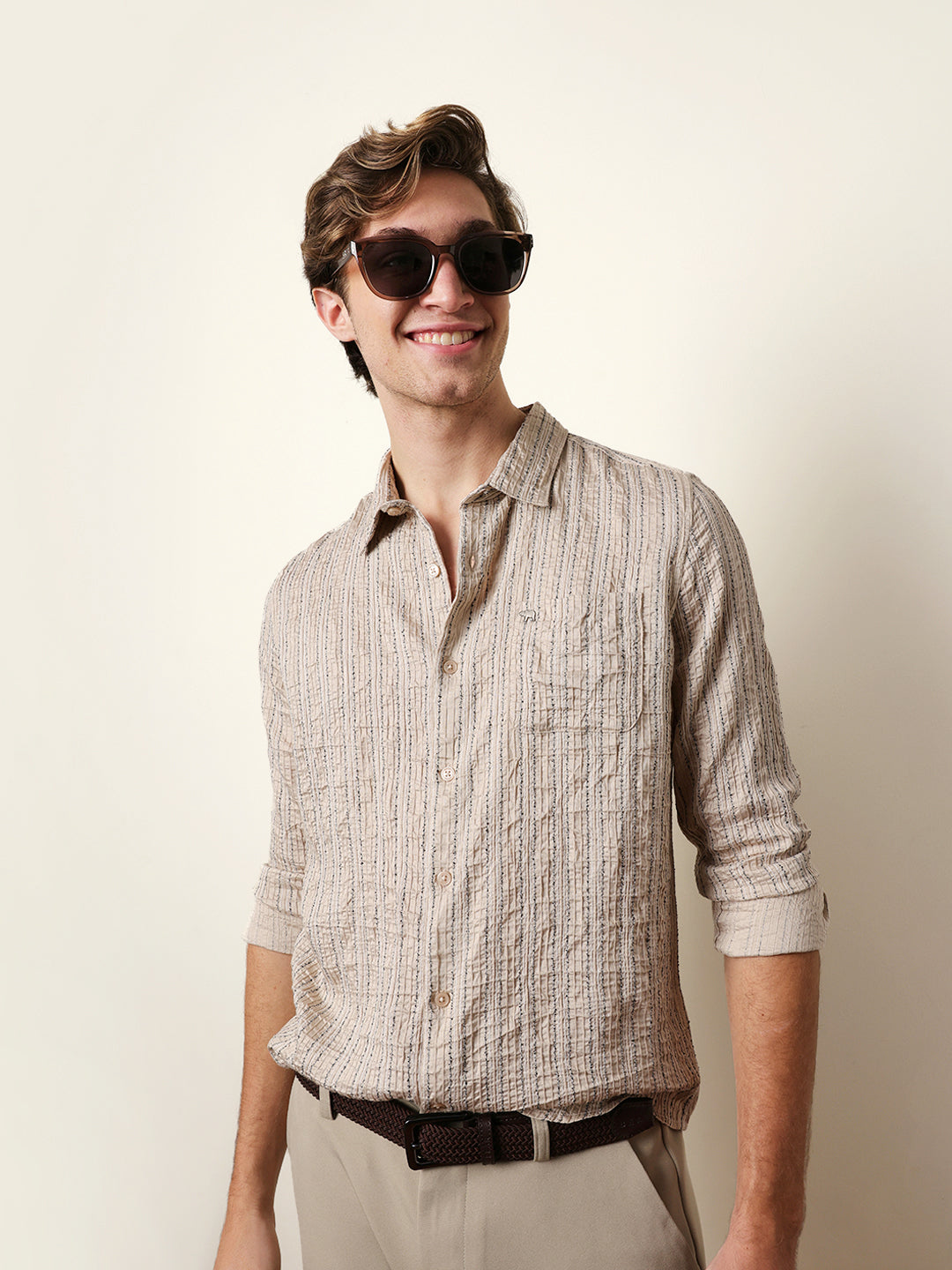 cream vertical seersucker pinstripe slim fit casual shirt cream vertical seersucker pinstripe slim fit casual shirt